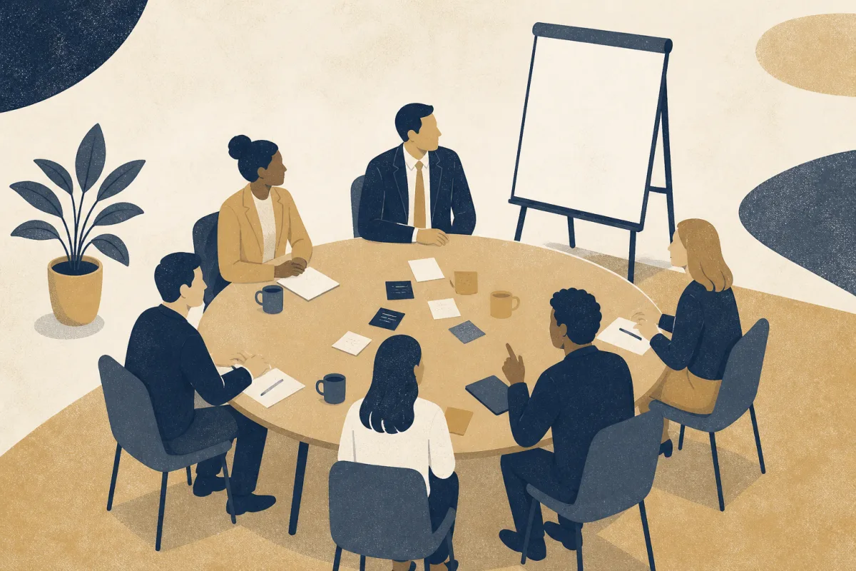 Candidates taking part in a law firm assessment centre group exercise